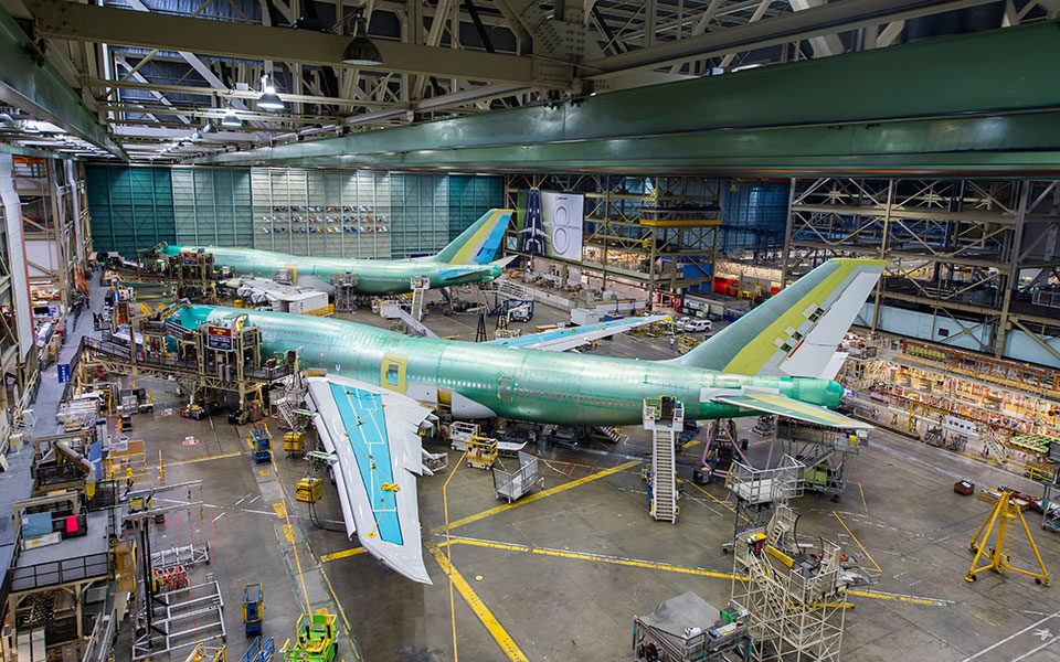 A 747 being built inside ӰƵ’s Everett factory