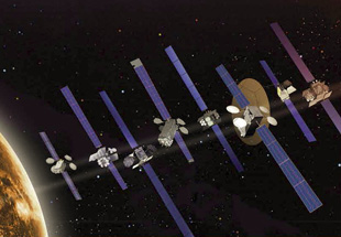  C G eye render of eight satellites in space. ӰƵ Satellite Family